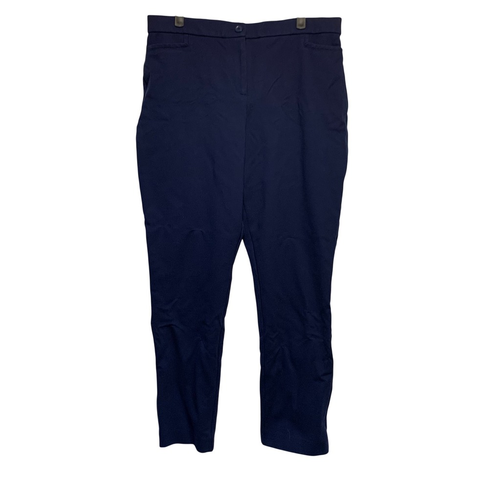 Susan Graver SG Tailored Navy Blue Trousers Size L Stretch Ponte Knit Pants